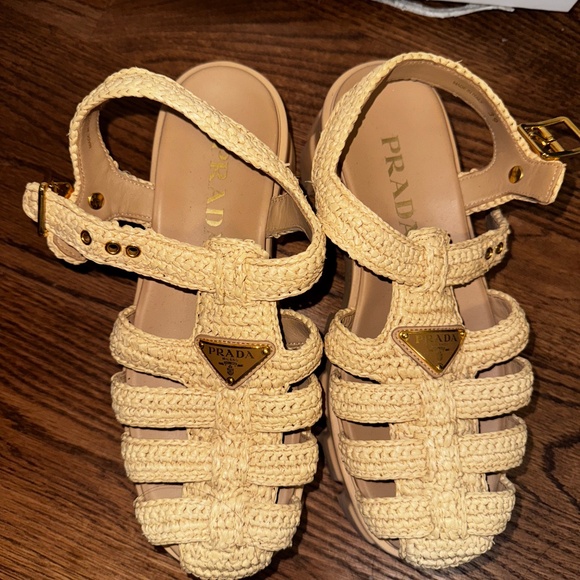 PRADA Monolith Crochet Cage Sandals Beige Khaki- 39 - Picture 6 of 14